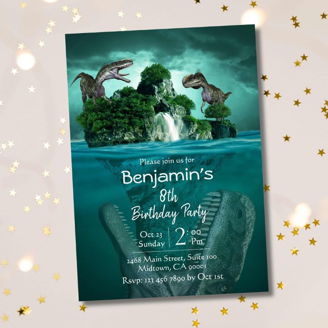 Convite Dinossauro temático simples e moderno 8º aniversár (Criador carregado)