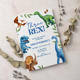 Convite Dinossauro Três Rex Greenery Aniversário