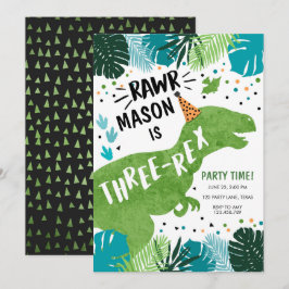 Convite Dinossauro Três Rex T-Rex RAWR 3º aniversário I