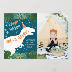 Convite Dinossauro Um-A-Saurus RAWR 1rua Primeiro Aniversá