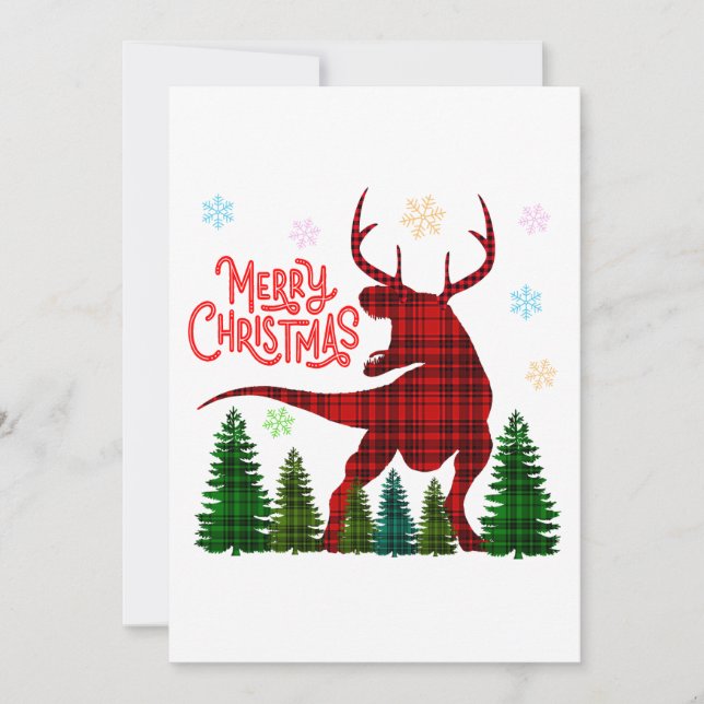 Convite dinossauro veado xadrez engraçado natal alegre (Frente)