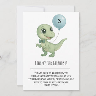 Convite Dinossauro Verde com Aniversário Arco Tie