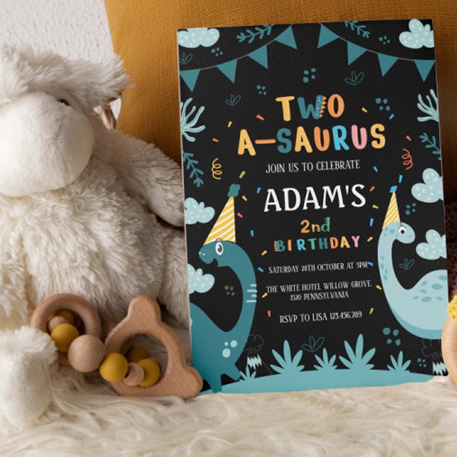 Convite Dinossauro Verde segundo aniversário de dois a sau (Criador carregado)