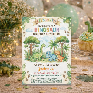 Convite Dinossauros Aquarela Festa de Aniversário de 7 ano
