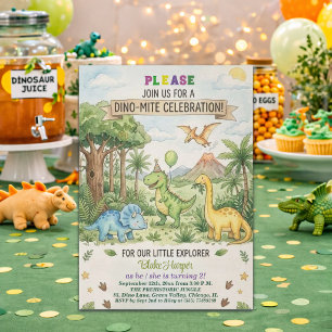 Convite Dinossauros Aquarela Vulcão Festa de 2 Anos