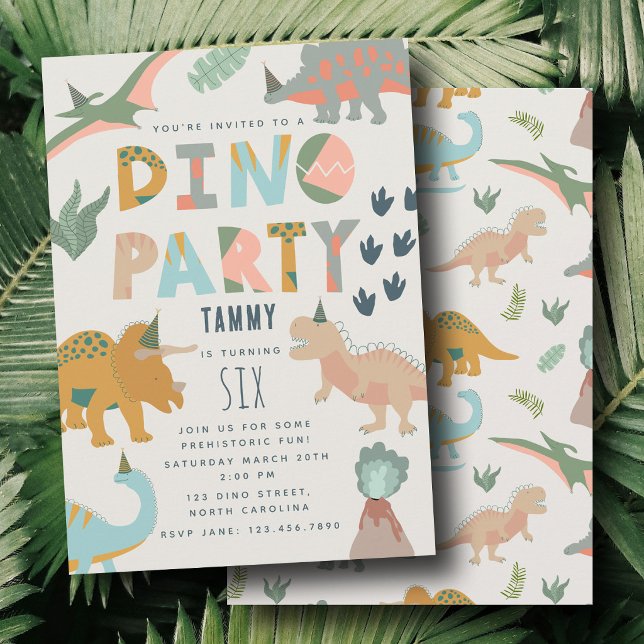 Convite Dinossauros Boho Festa dos Dinossauros Animais Ani (Dinosaurs Boho Dino Party Animals Birthday Invitation)
