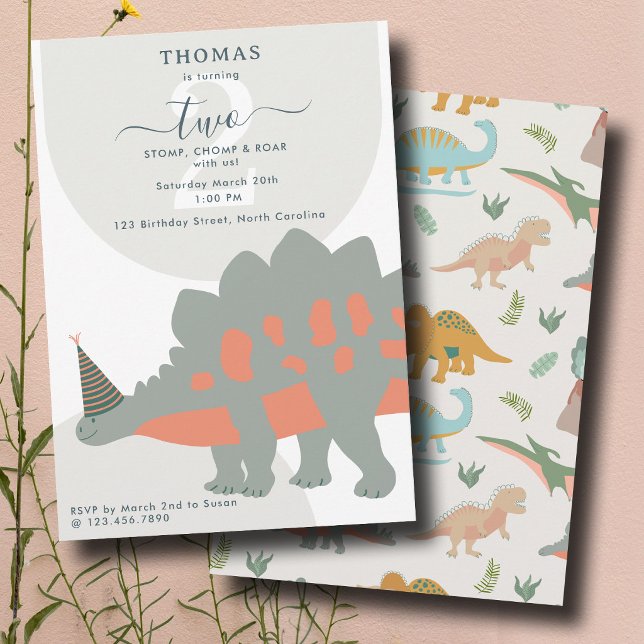 Convite Dinossauros Boho Festa Pré-Histórica Animais Anive (Dinosaurs Boho Prehistoric Party Animals Birthday Invitation)