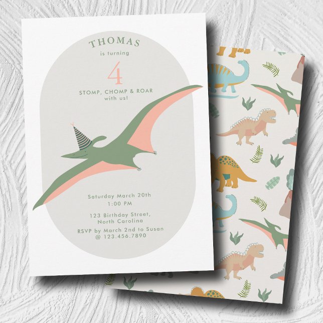 Convite Dinossauros Boho Festa Pré-Histórica Animais Anive (Dinosaurs Boho Prehistoric Party Animals Birthday Invitation)