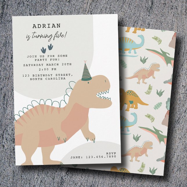 Convite Dinossauros Boho Festa Pré-Histórica Animais Anive (Dinosaurs Boho Prehistoric Party Animals Birthday Invitation)