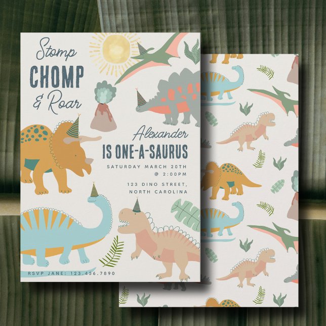 Convite Dinossauros Boho Festa Pré-Histórica Animais Anive (Dinosaurs Boho Prehistoric Party Animals Birthday Invitation)
