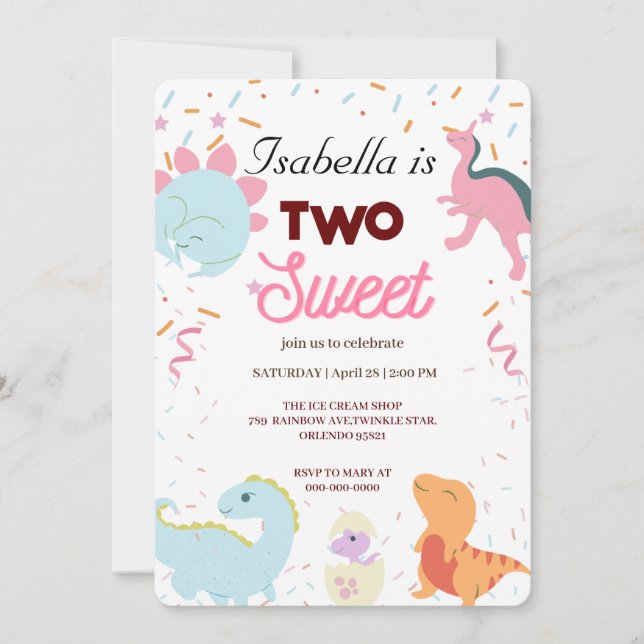 Convite Dinossauros Bonitos do Partido Dino Duas Belas Gar (Frente)