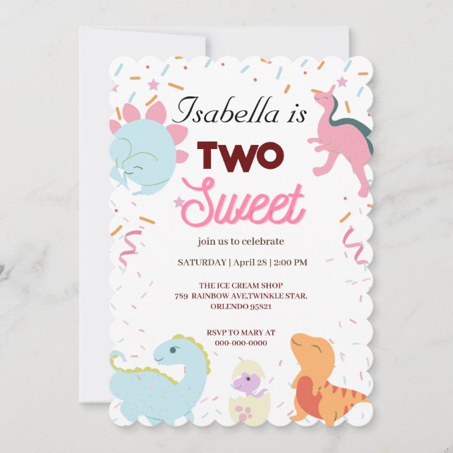 Convite Dinossauros Bonitos do Partido Dino Duas Belas Gar (Frente)