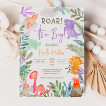 Dinossauros de aquarela branca, chá de fraldas ver