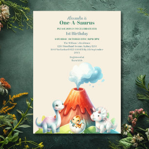 Convite Dinossauros de Cores Aquáticas do Primeiro primeir