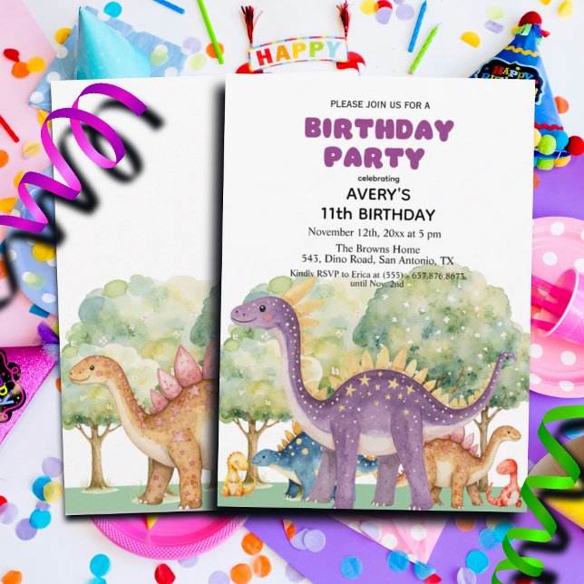Convite Dinossauros e Árvores Festas de aniversário 11 col (Criador carregado)