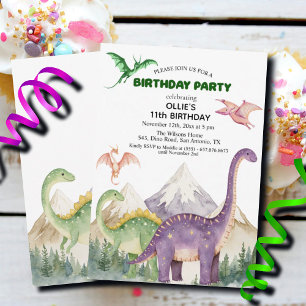 Convite Dinossauros e montanhas Festa de aniversário 11 co