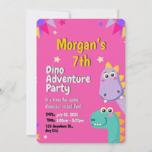 Convite Dinossauros Gelados, Rosa e Beige, Brancos