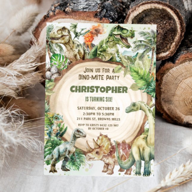 Convite Dinossauros Greenery Dino-mite Festa de aniversári (Criador carregado)