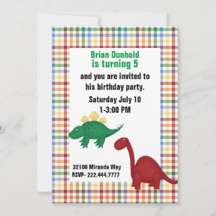 Convite Dinossauros na Festa de aniversário da Xadrez