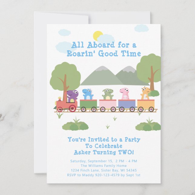 Convite Dinossauros Num Comboio Todo A Bordo Aniversário (Frente)