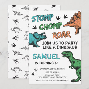 Convite Dinossauros, Polegar, Festa de aniversário, Qualq