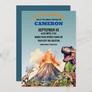 Convite Dinossauros Realistas e Vulcão