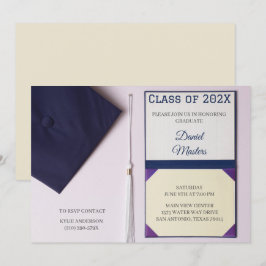 Convite Diploma de Boné de formatura Azul de Eggshell/ Mar