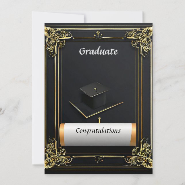 Convite Diploma de Graduação Elegante com Boina (Frente)