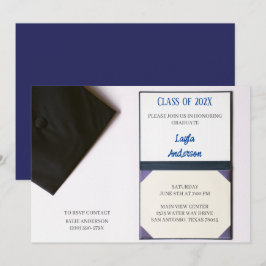 Convite Diploma marinho Azul/Boné de formatura Preto