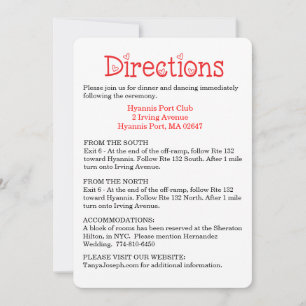 Convite Direções / Detalhes Corações de Casamento Vermelho