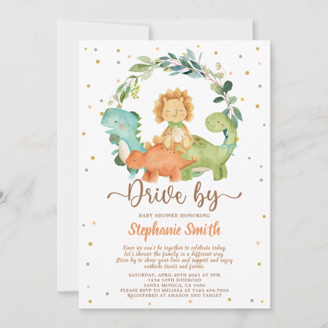 Convite Dirigir por Chá de fraldas dos Dinossauros (Frente)