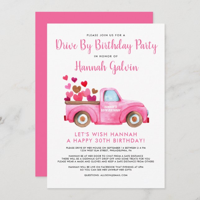 Convite Dirigir por Festa de aniversário Caminhão de Amor (Frente/Verso)