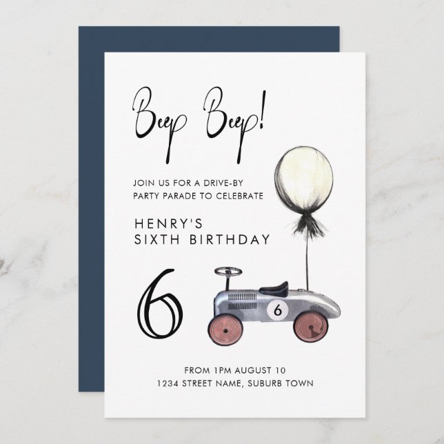 Convite Dirigir por qualquer parada de aniversário de qual (Frente/Verso)