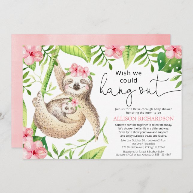 Convite Dirigir por um adorável chá de fraldas de menina c (Frente/Verso)