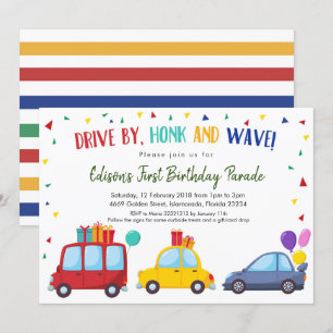 Convite Dirija pela Parada de Festa de aniversário do Kid
