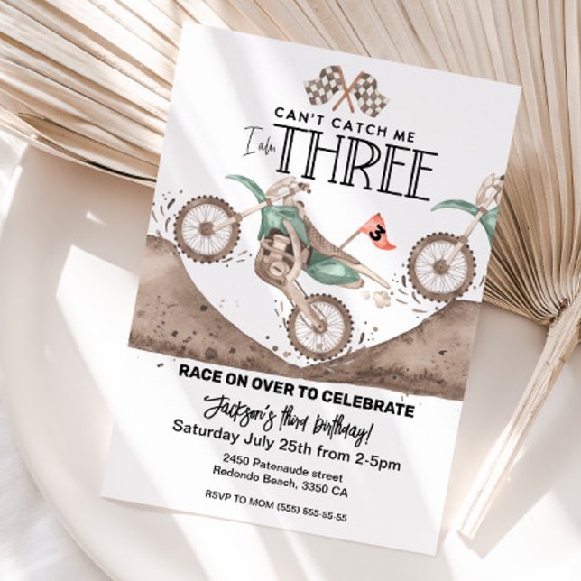 Convite Dirt Bike 3rd birthday Invitation Can't catch me (Dirt bike birthday invitation, third birthday invite, 3rd birthday motocross invite)
