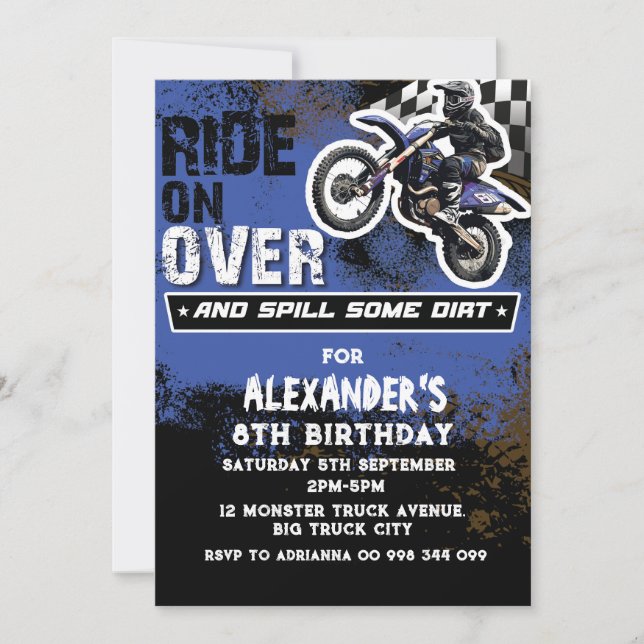 Convite Dirt Bike Boy Blue segundo 3º 4º 6 7 8º 9º (Frente)