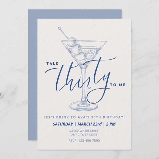 Convite Dirty Martini "Fale 30 comigo" Aniversário Adulto (Frente/Verso)