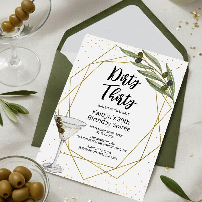 Convite Dirty Thirty Martini Soirée 30th Birthday Party (Criador carregado)