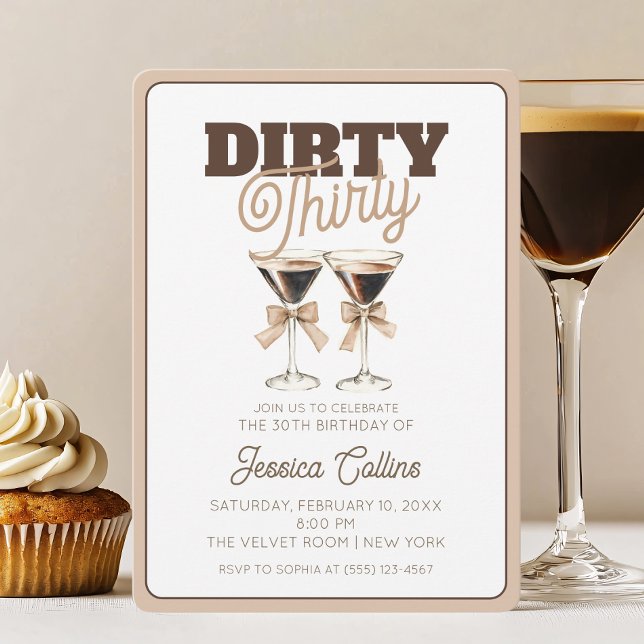 Convite Dirty trigty Espresso aniversário de 30 anos (Dirty Thirty Espresso Cocktail 30th Birthday Party Invitation)