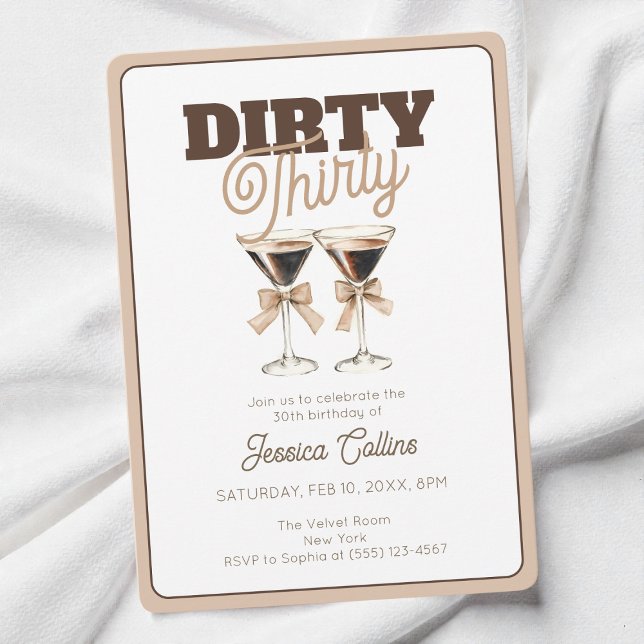 Convite Dirty trigty Espresso aniversário de 30 anos (Dirty Thirty Espresso Cocktail 30th Birthday Party Invitation)