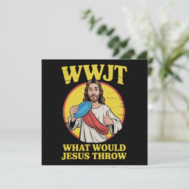 Convite Disc Golf Wwjt What Would Jesus Throw Frisbee  (Em pé/Frente)