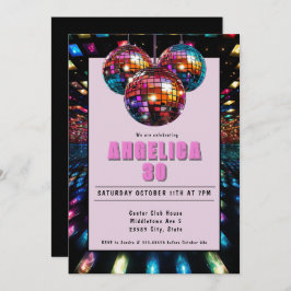 Convite Disco Aniversário Rosa Preto