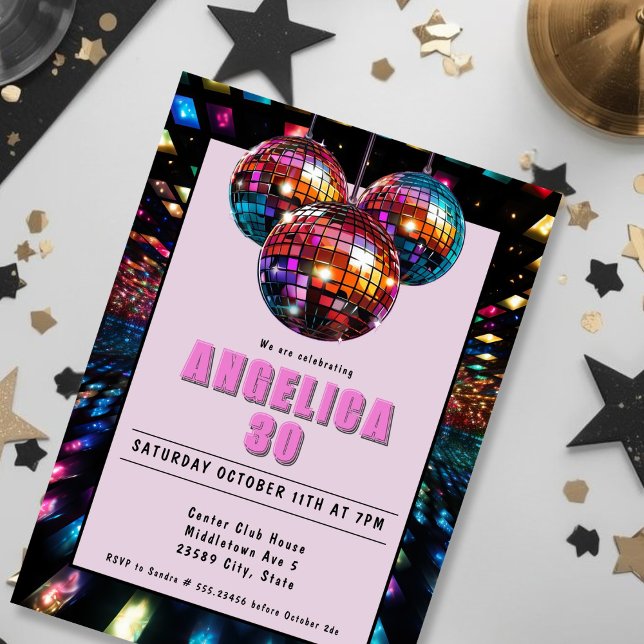 Convite Disco Aniversário Rosa Preto (Disco Birthday Pink Black Invitation)