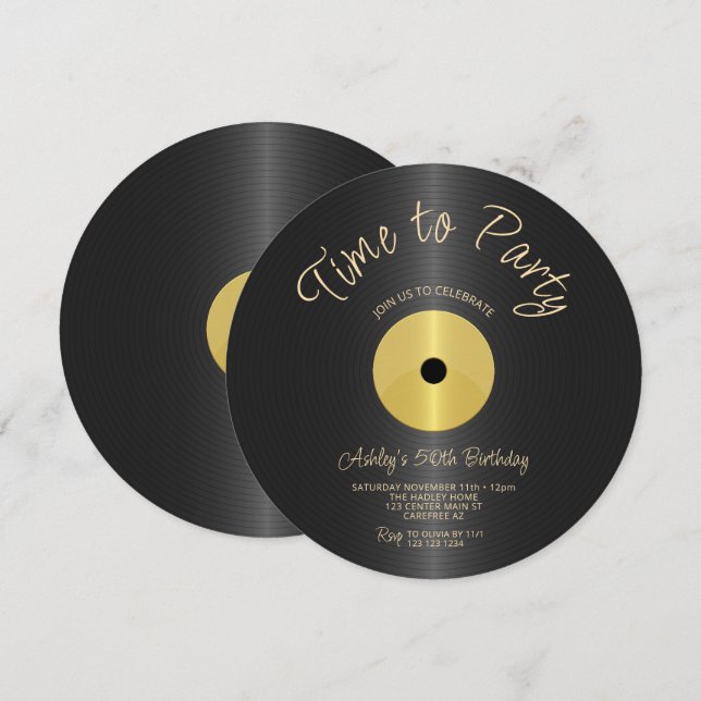 Convite Disco Antigo Aniversário de 50 anos (Frente/Verso)