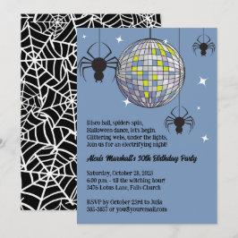 Convite Disco Aranhas Halloween Blue Retro Festa