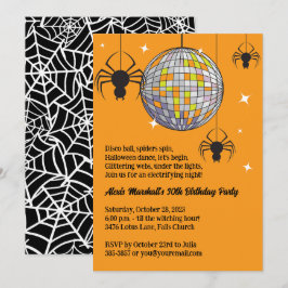 Convite Disco Aranhas Halloween Orange Retro Festa