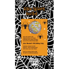 Convite Disco Aranhas Halloween Orange Retro Festa