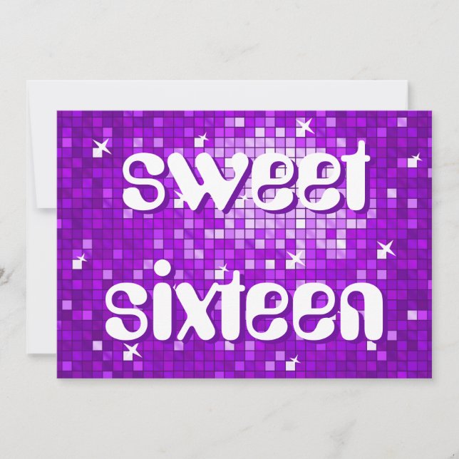 Convite Disco Azulejos Roxo texto amelia 'doce dezesseis' (Frente)