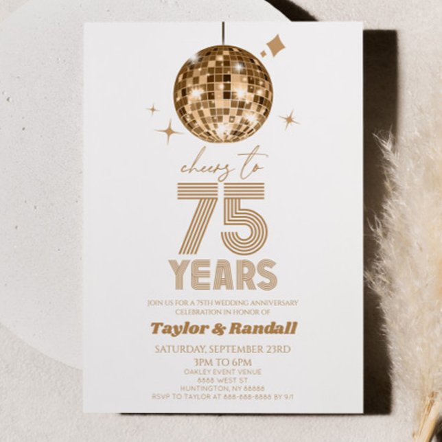 Convite Disco Ball Alegra-Se A 75 Anos De Casamento (Criador carregado)